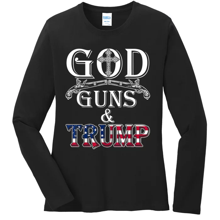 God Guns And Trump 2nd Trump 45 Ladies Long Sleeve Shirt