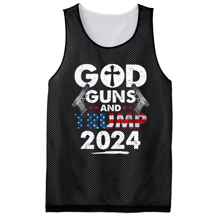 God Guns And Trump 2024 Usa American Flag Mesh Reversible Basketball Jersey Tank