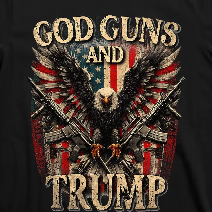 God Guns And Trump 2nd Amendment Flag Eagle American Flag T-Shirt