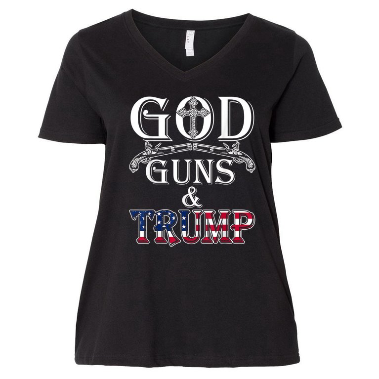 God Guns And Trump Women's V-Neck Plus Size T-Shirt