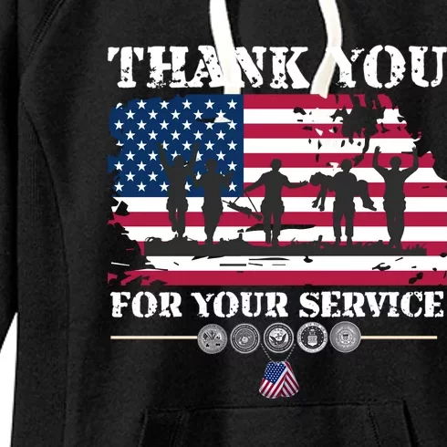 Great Gift American Flag Veterans Day Thank You For Your Service Women's Fleece Hoodie