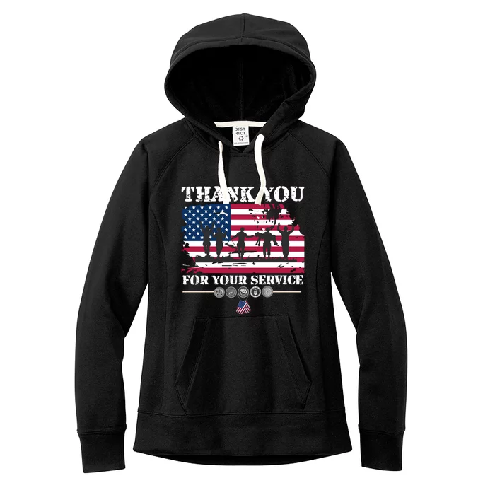 Great Gift American Flag Veterans Day Thank You For Your Service Women's Fleece Hoodie