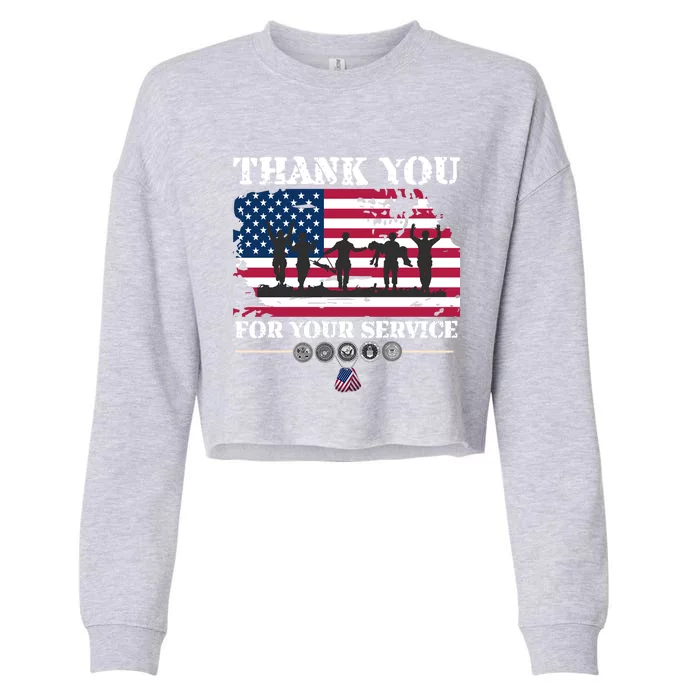 Great Gift American Flag Veterans Day Thank You For Your Service Cropped Pullover Crew