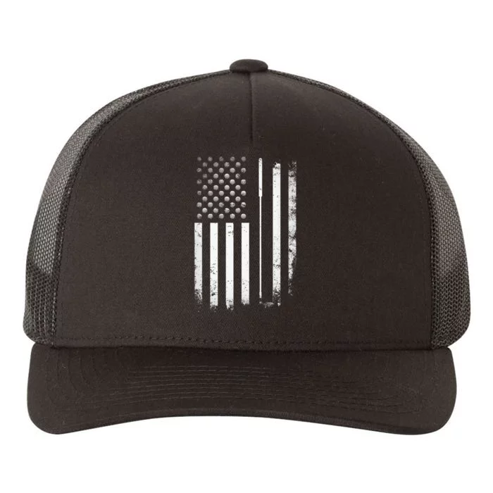 Golf Golfer American Flag Golf Flat Yupoong Adult 5-Panel Trucker Hat