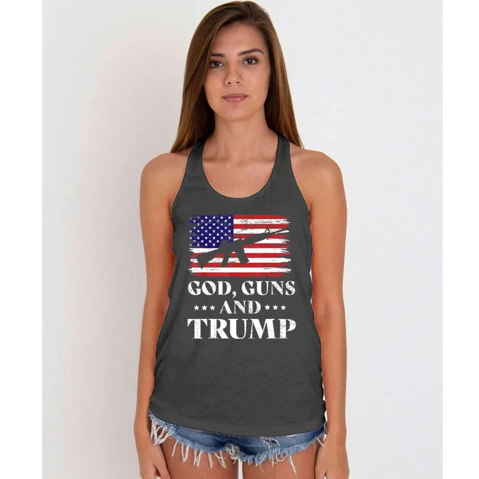 God Guns And Trump Gift For Donald Trump Supporters On President's Day Women's Knotted Racerback Tank