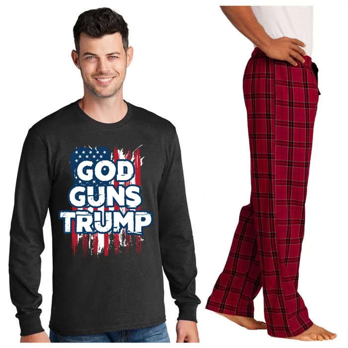 God Guns And Trump 2020 American Flag Cute Gift Long Sleeve Pajama Set