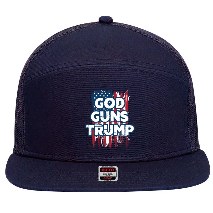 God Guns And Trump 2020 American Flag Cute Gift 7 Panel Mesh Trucker Snapback Hat