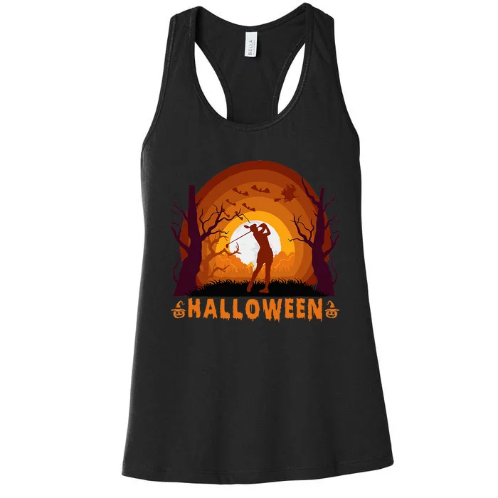 Golf Golfing And Moon Silhouette Halloween Costumes Women's Racerback Tank