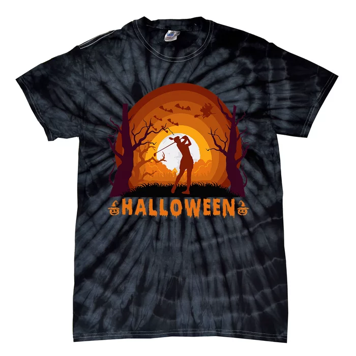 Golf Golfing And Moon Silhouette Halloween Costumes Tie-Dye T-Shirt