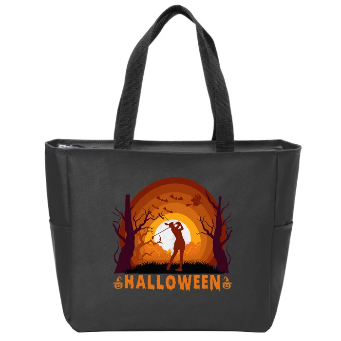 Golf Golfing And Moon Silhouette Halloween Costumes Zip Tote Bag