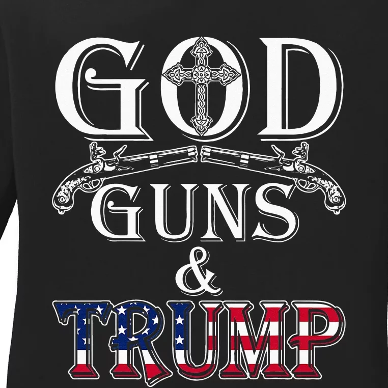 God Guns And Trump 2nd Amendment Trump 45 Ladies Long Sleeve Shirt