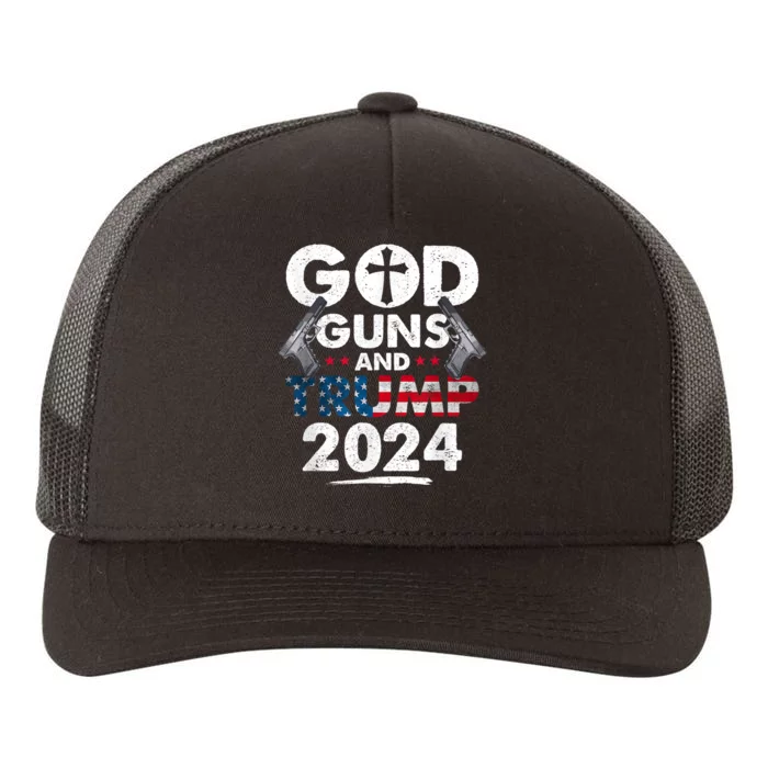 God Guns And Trump 2024 Usa American Flag Yupoong Adult 5-Panel Trucker Hat