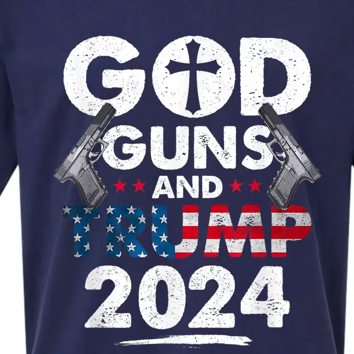 God Guns And Trump 2024 Usa American Flag Sueded Cloud Jersey T-Shirt