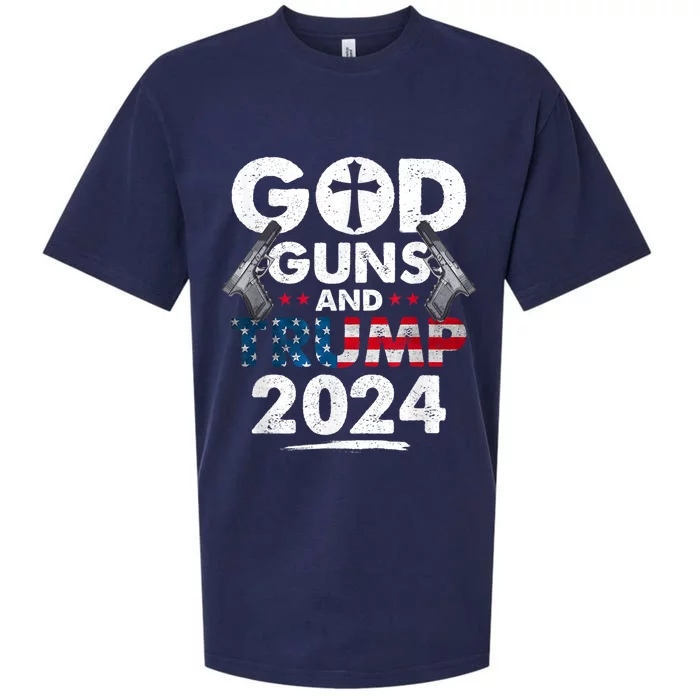 God Guns And Trump 2024 Usa American Flag Sueded Cloud Jersey T-Shirt