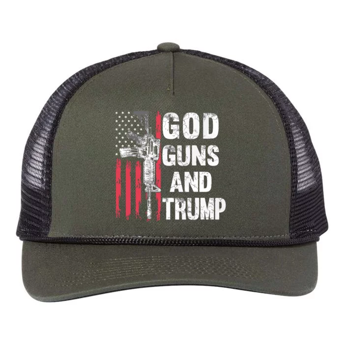 God Guns And Trump 2nd Amendment Flag Ar15 American Flag Retro Rope Trucker Hat Cap