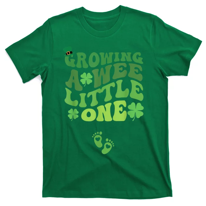 Groovy Growing A Wee Little One Pregnancy St Patricks Day T-Shirt