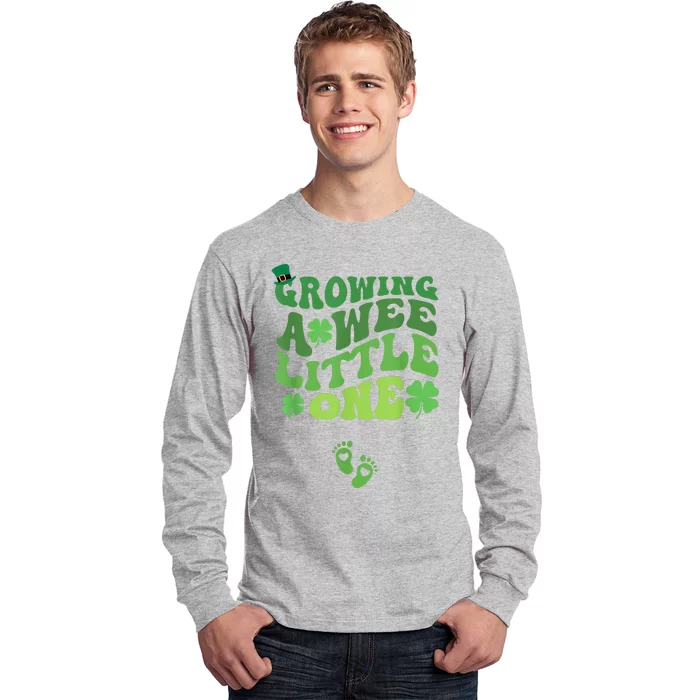 Groovy Growing A Wee Little One Pregnancy St Patricks Day Long Sleeve Shirt