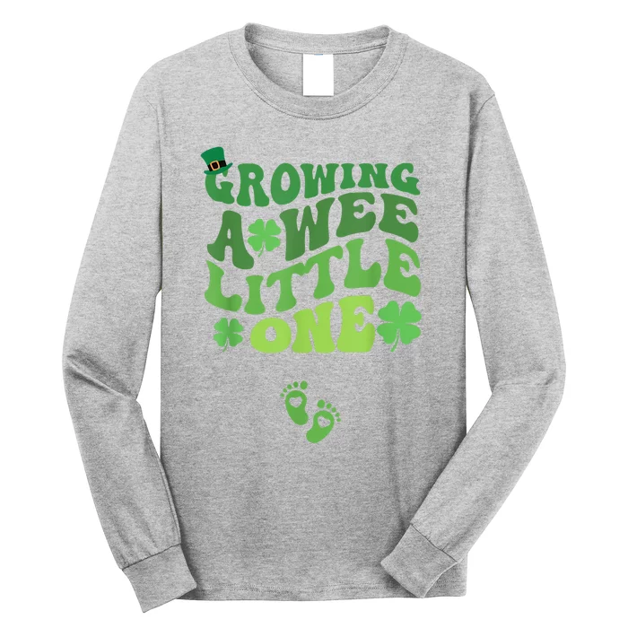 Groovy Growing A Wee Little One Pregnancy St Patricks Day Long Sleeve Shirt