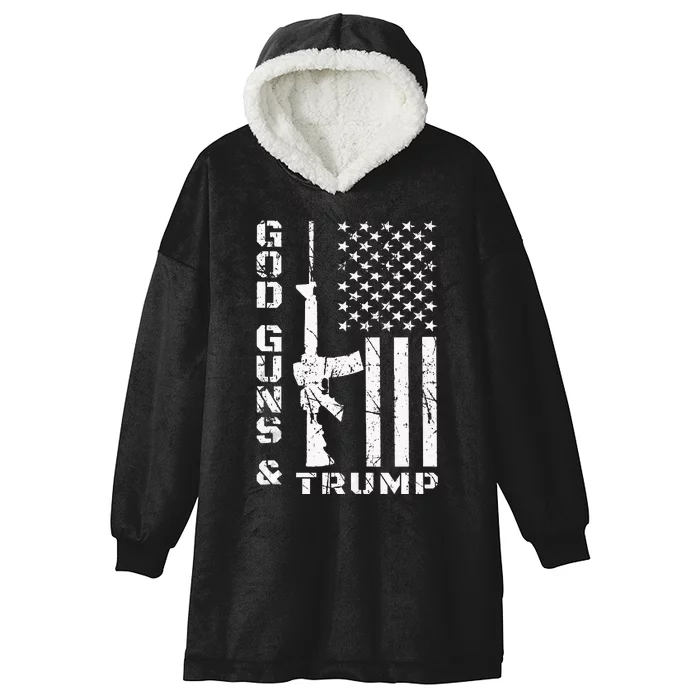 God Guns And Trump 2nd Amendment Flag AR15 Hooded Wearable Blanket