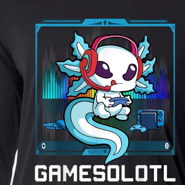 Gamesolotl Gamer Axolotl Playing Video Games Boys Girls Cooling Performance Long Sleeve Crew