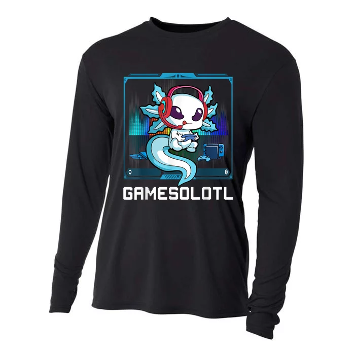 Gamesolotl Gamer Axolotl Playing Video Games Boys Girls Cooling Performance Long Sleeve Crew