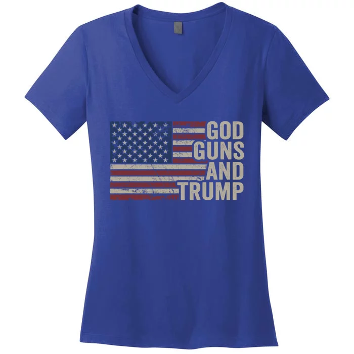 God Guns And Trump Pro God Gun Funny Republican Usa Flag Great Gift Women's V-Neck T-Shirt