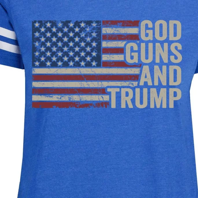 God Guns And Trump Pro God Gun Funny Republican Usa Flag Great Gift Enza Ladies Jersey Football T-Shirt