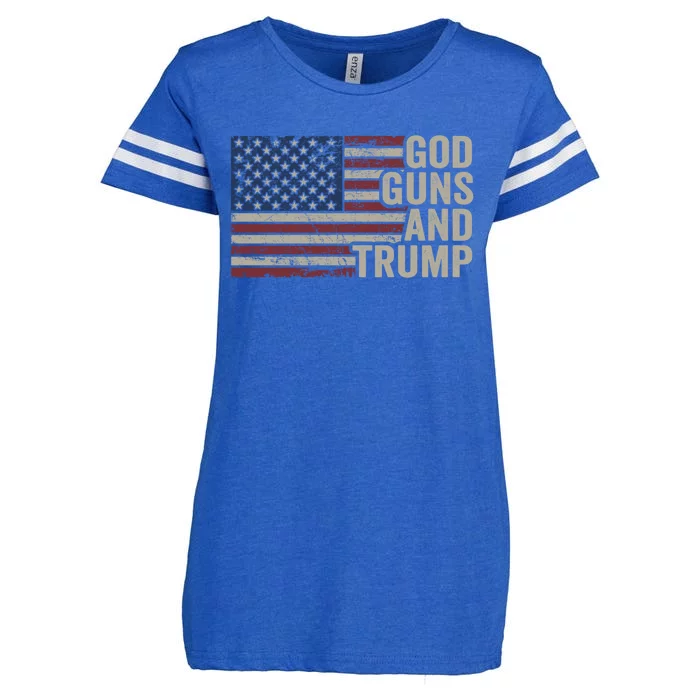 God Guns And Trump Pro God Gun Funny Republican Usa Flag Great Gift Enza Ladies Jersey Football T-Shirt