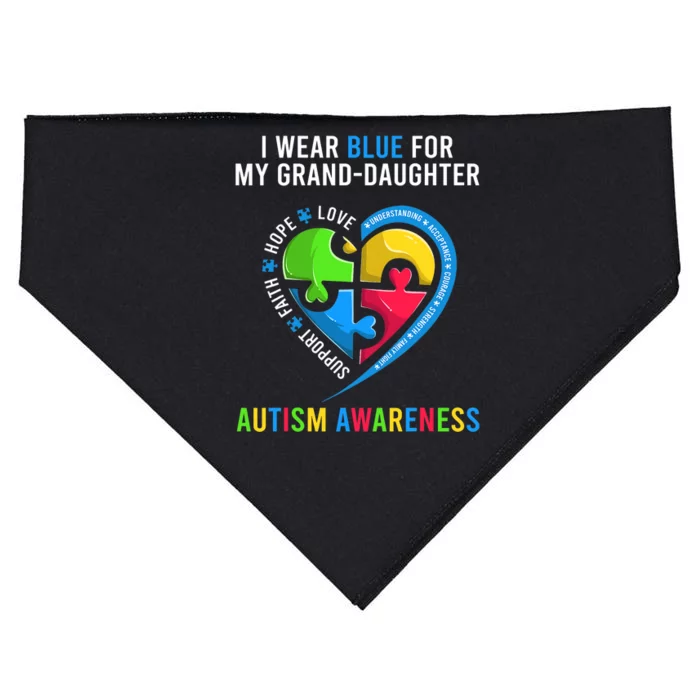 Grandma Grandpa Autism  I Wear Blue For My Granddaughter USA-Made Doggie Bandana