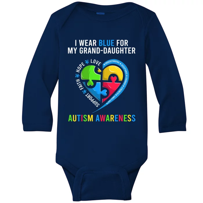 Grandma Grandpa Autism  I Wear Blue For My Granddaughter Baby Long Sleeve Bodysuit