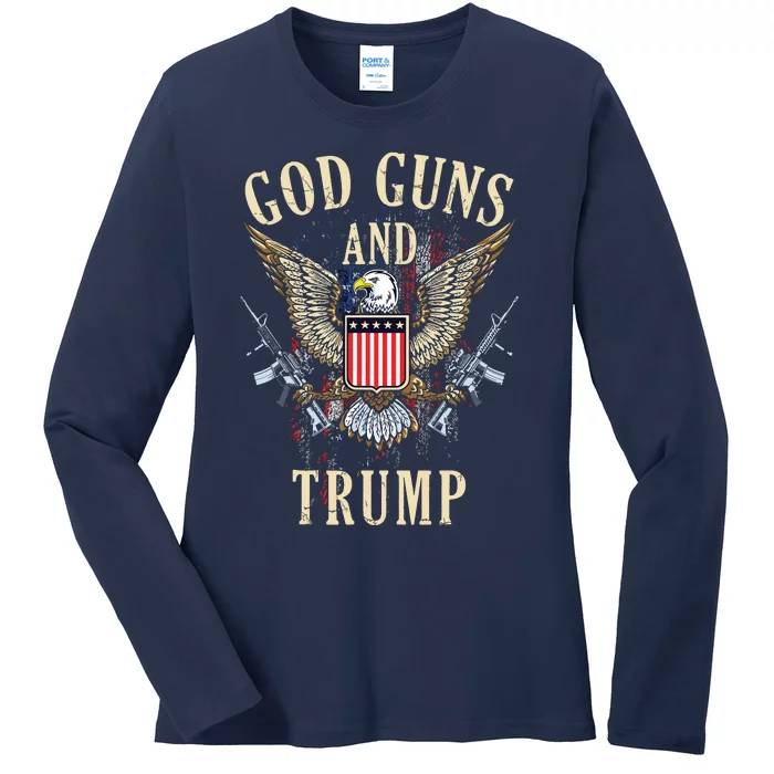 God Guns And Trump 2nd Amendment Flag Ar15 American Flag 2042 Ladies Long Sleeve Shirt