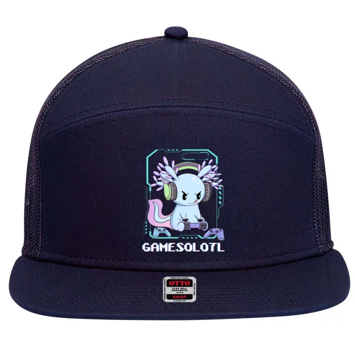 Gamesolotl Gamer Axolotl Funny Cute 7 Panel Mesh Trucker Snapback Hat