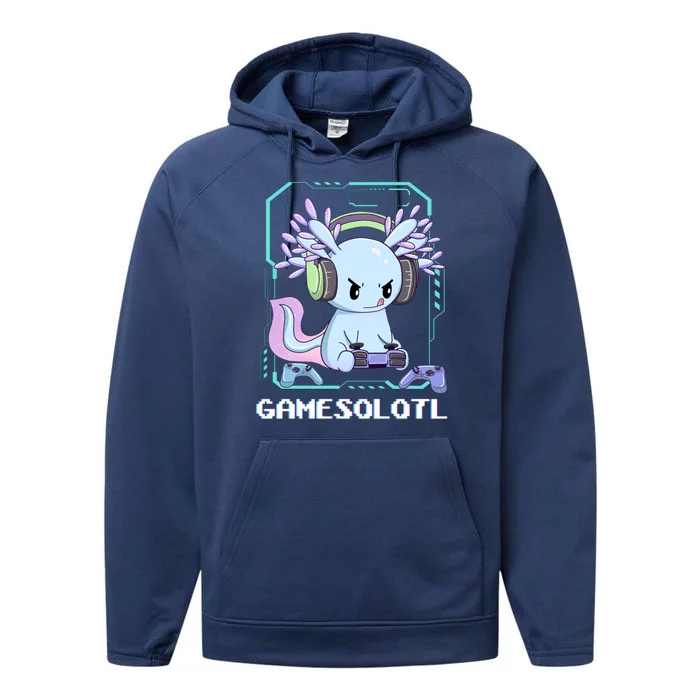 Gamesolotl Gamer Axolotl Funny Cute Performance Fleece Hoodie