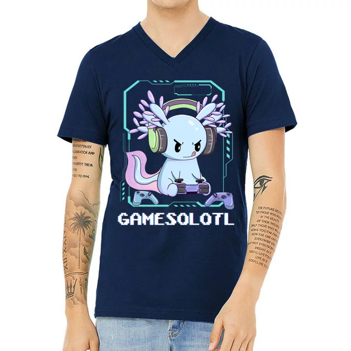 Gamesolotl Gamer Axolotl Funny Cute V-Neck T-Shirt