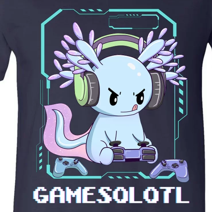 Gamesolotl Gamer Axolotl Funny Cute V-Neck T-Shirt