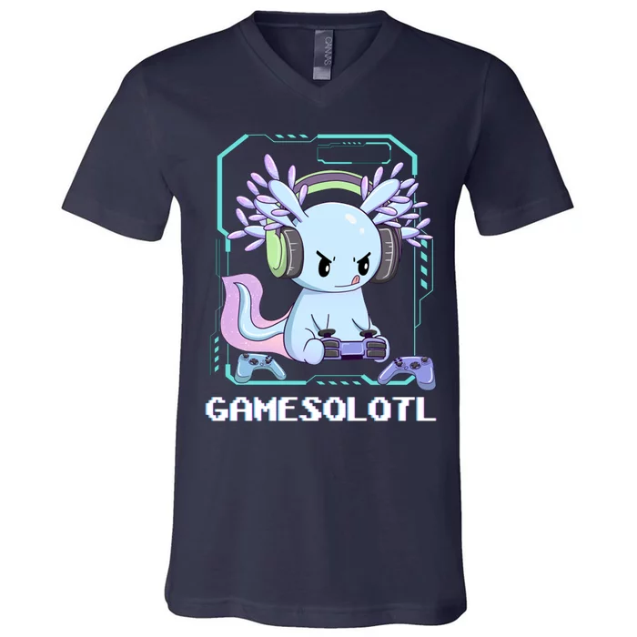 Gamesolotl Gamer Axolotl Funny Cute V-Neck T-Shirt