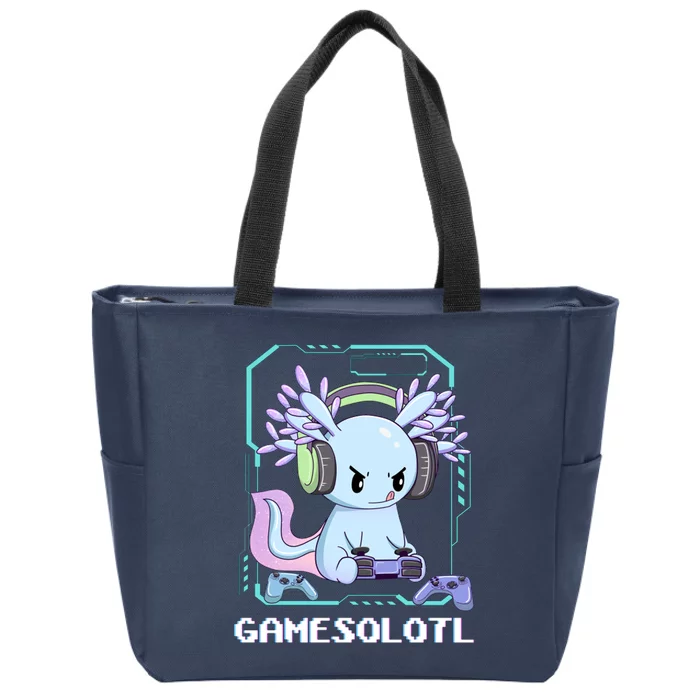 Gamesolotl Gamer Axolotl Funny Cute Zip Tote Bag