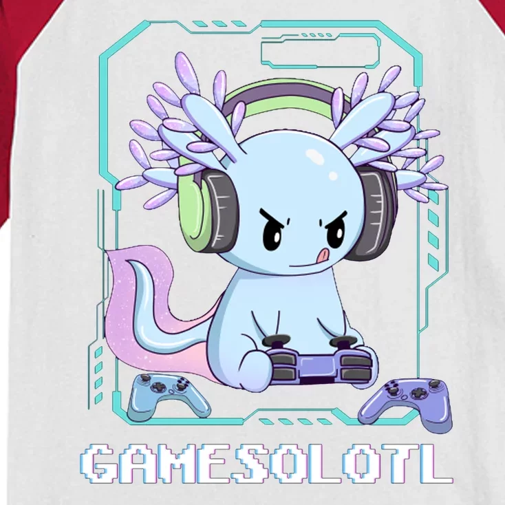 Gamesolotl Gamer Axolotl Funny Cute Kids Colorblock Raglan Jersey