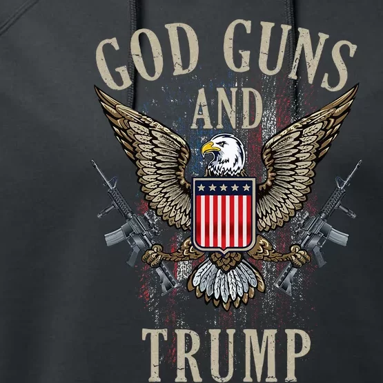 God Guns And Trump 2nd Amendment Flag Ar15 American Flag Performance Fleece Hoodie