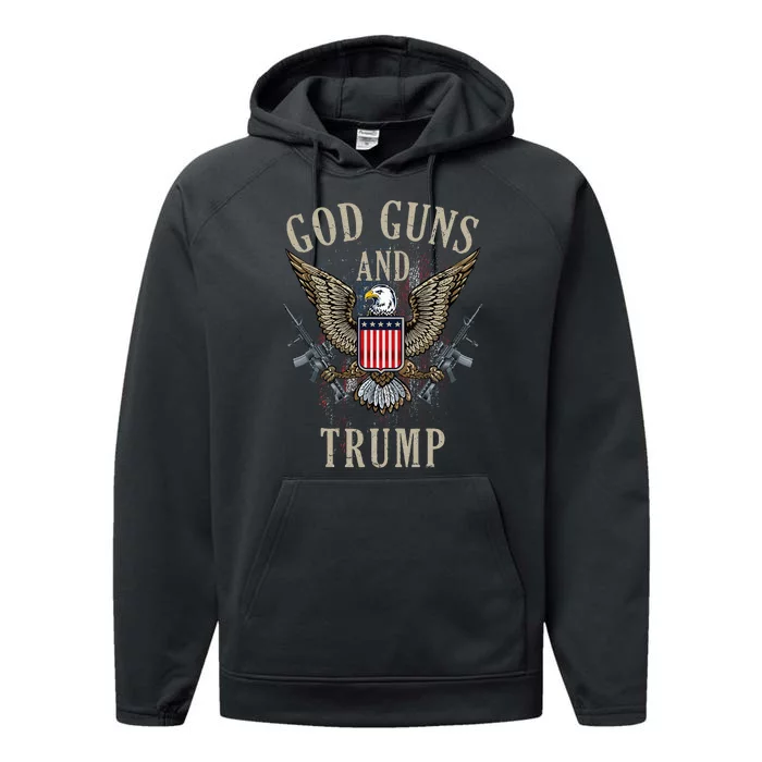 God Guns And Trump 2nd Amendment Flag Ar15 American Flag Performance Fleece Hoodie