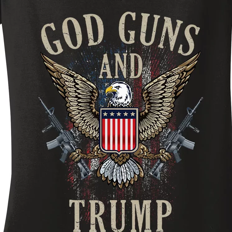 God Guns And Trump 2nd Amendment Flag Ar15 American Flag Women's V-Neck T-Shirt