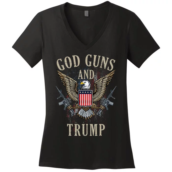 God Guns And Trump 2nd Amendment Flag Ar15 American Flag Women's V-Neck T-Shirt