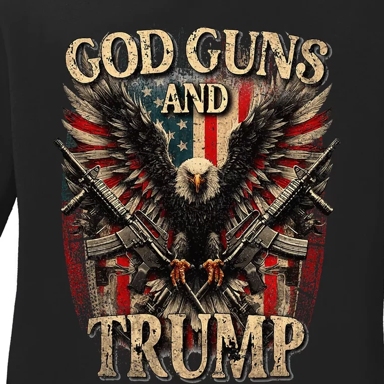 God Guns And Trump 2nd Amendment Flag Eagle American Flag Ladies Long Sleeve Shirt