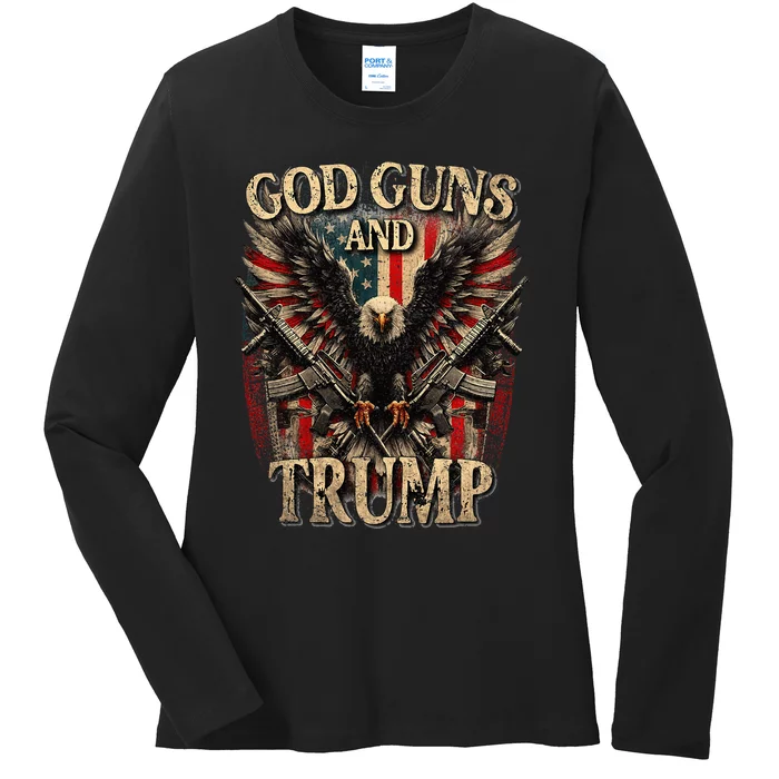 God Guns And Trump 2nd Amendment Flag Eagle American Flag Ladies Long Sleeve Shirt