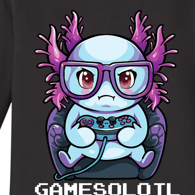 Gamesolotl Gamer Axolotl Fish Gaming Video Gamer Anime Baby Long Sleeve Bodysuit