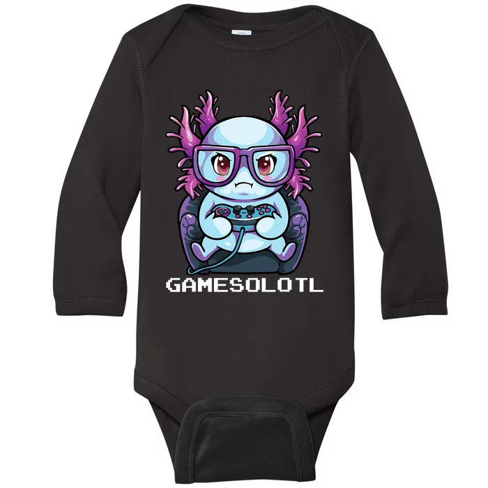 Gamesolotl Gamer Axolotl Fish Gaming Video Gamer Anime Baby Long Sleeve Bodysuit