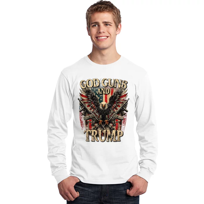 God Guns And Trump 2nd Amendment Flag Eagle American Flag Long Sleeve Shirt