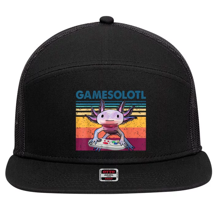 Gamesolotl Gamer Axolotl Fish Playing Video Games 7 Panel Mesh Trucker Snapback Hat