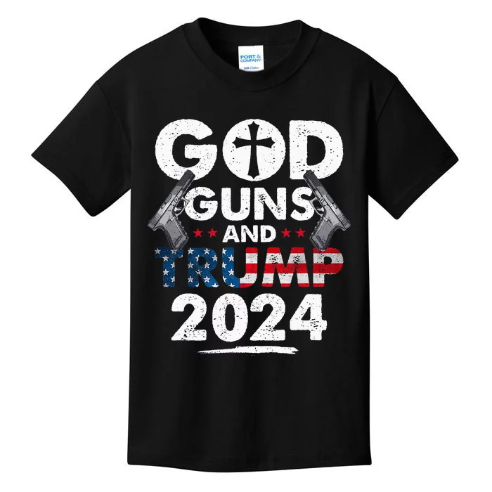 God Guns And Trump 2024 Usa American Flag Kids T-Shirt