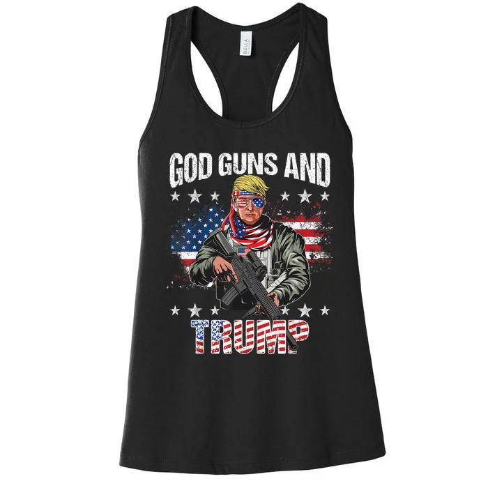 God Guns And Trump 2nd Amendment Flag AR15 American Flag Women's Racerback Tank